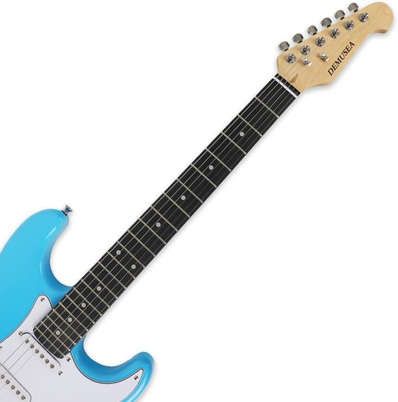 demusea electric guitar glossy blue color sss configuration single tremolo bridge 5ways toggle 1V 2T 22 frets maple neck solid phoenix body portable for beginner starter practice (YST-DOT, BLUE - Image 3